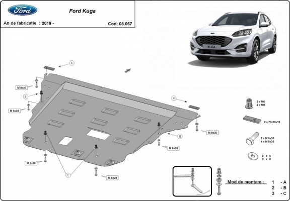 Acél motor, sebességváltó, hűtő, első lökhárító védőlemez Ford Kuga