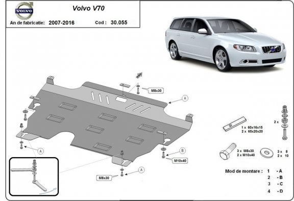 Acél motor, kapcsolószekrény, hűtő védőlemez Volvo V70