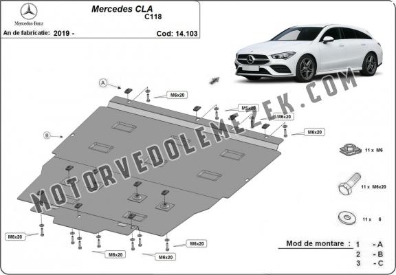 Acél motor, kapcsolószekrény, hütő védőlemez Mercedes CLA C118