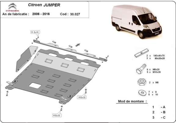 Acél motor, kapcsolószekrény, hűtő védőlemez Citroen Jumper