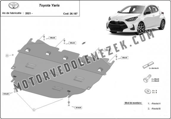 Acél motor, kapcsolószekrény, hütő védőlemez Toyota Yaris