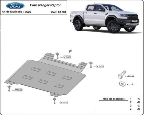 Acél kapcsolószekrény védőlemez Ford Ranger Raptor