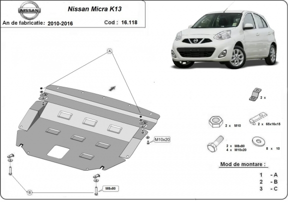 Acél motor, kapcsolószekrény, hűtő védőlemez Nissan Micra