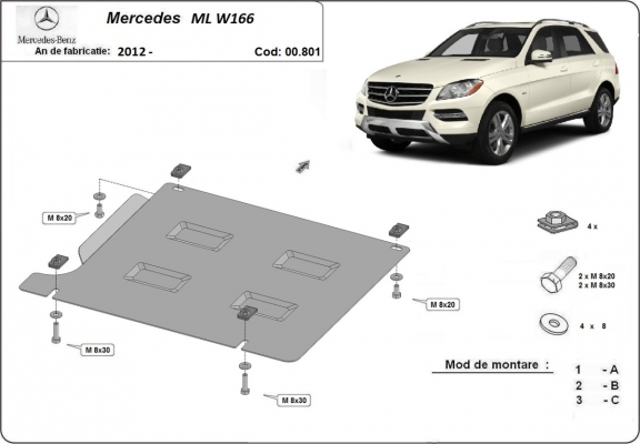 Acél kapcsolószekrény védőlemez Mercedes ML W166