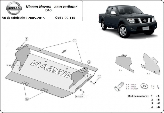 Acél hűtő védőlemez Nissan Navara