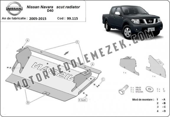 Acél hütő védőlemez Nissan Navara D40
