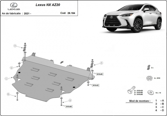 Acél motor, sebességváltó, hűtő, első lökhárító védőlemez Lexus NX AZ20