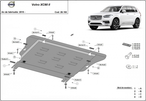 Acél motor, kapcsolószekrény védőlemez Volvo XC90
