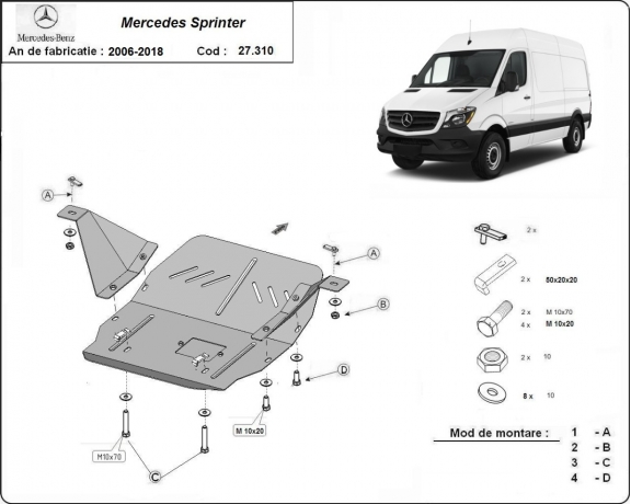 Acél motor, kapcsolószekrény védőlemez Mercedes Sprinter
