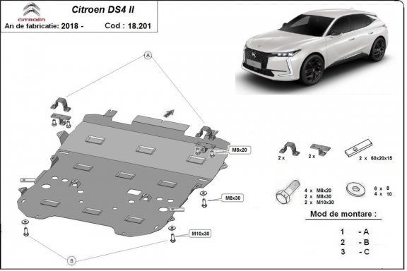 Acél motor, sebességváltó, hűtő, első lökhárító védőlemez Citroen DS4