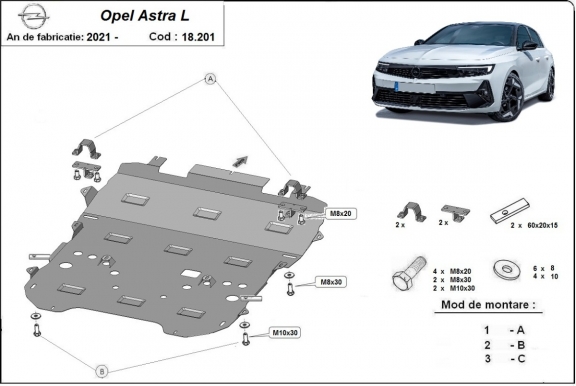 Acél motor, sebességváltó, hűtő, első lökhárító védőlemez Opel Astra L