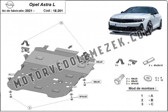 Acél motor, sebbeségváltó, hütő, első lökhárító védőlemez Opel Astra L
