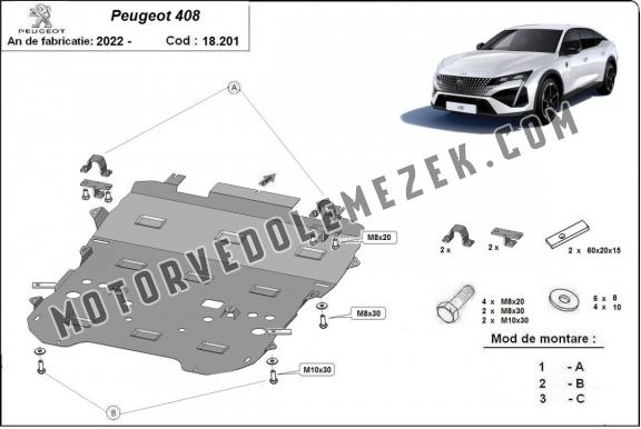 Acél motor, sebbeségváltó, hütő, első lökhárító védőlemez Peugeot 408