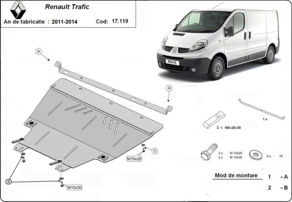 Acél motor, kapcsolószekrény, hűtő védőlemez Renault Trafic