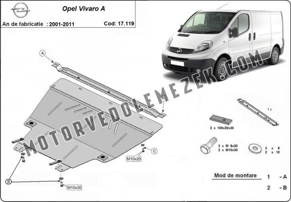Acél motor, kapcsolószekrény, hütő védőlemez Opel Vivaro A 