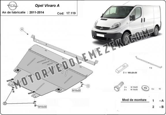 Acél motor, kapcsolószekrény, hütő védőlemez Opel Vivaro A 