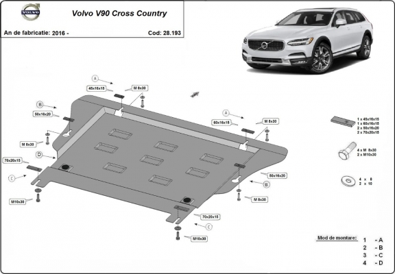 Acél motor, kapcsolószekrény védőlemez Volvo V90 Cross Country