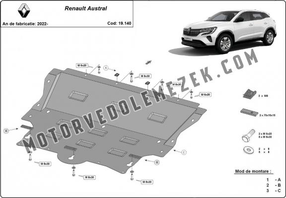 Acél motor, kapcsolószekrény, hütő védőlemez Renault Austral
