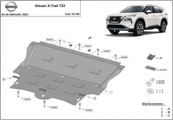 Acél motor, kapcsolószekrény, hűtő védőlemez Nissan X-Trail T33