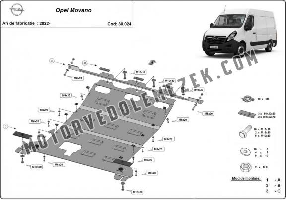 Acél motor, kapcsolószekrény, hütő védőlemez Opel Movano C 