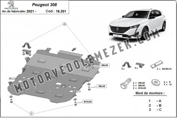 Acél motor, sebbeségváltó, hütő, első lökhárító védőlemez Peugeot 308