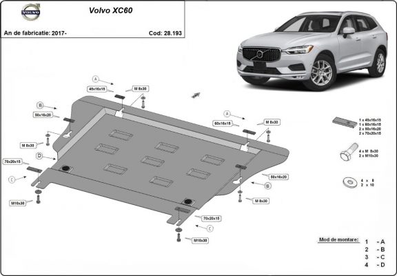 Acél motor, kapcsolószekrény védőlemez Volvo XC60