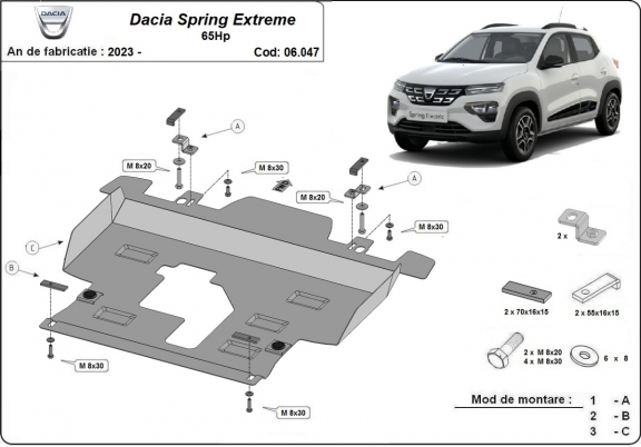 Acél motor, kapcsolószekrény védőlemez Dacia Spring