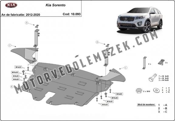Acél motor, sebbeségváltó, hütő, első lökhárító védőlemez Kia Sorento UM