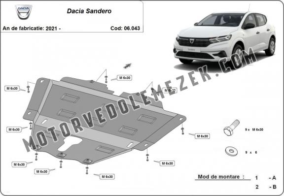 Acél motor, kapcsolószekrény védőlemez Dacia Sandero