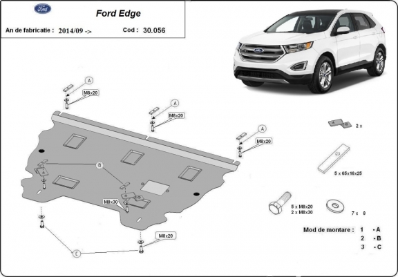 Acél motor, kapcsolószekrény, hűtő védőlemez Ford Edge
