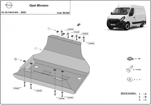 Acél üzemanyagtartály védőlemez Opel Movano