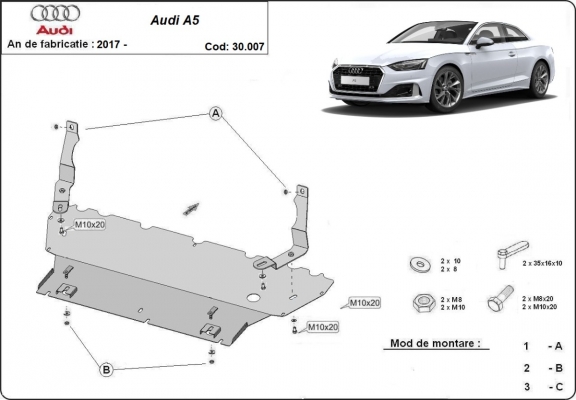 Acél motor, hűtő védőlemez Audi A5