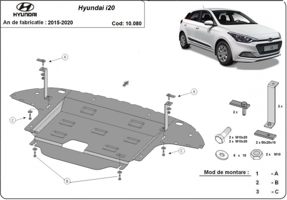 Acél motor, kapcsolószekrény, hűtő védőlemez Hyundai i20