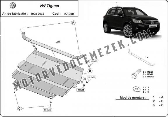 Acél motor, sebbeségváltó, hütő, első lökhárító védőlemez VW Tiguan