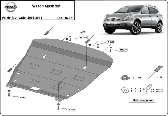 Acél motor, kapcsolószekrény, hűtő védőlemez Nissan Qashqai