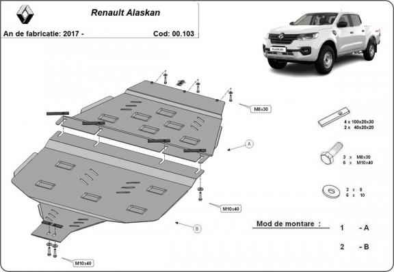 Acél kapcsolószekrény védőlemez Renault Alaskan