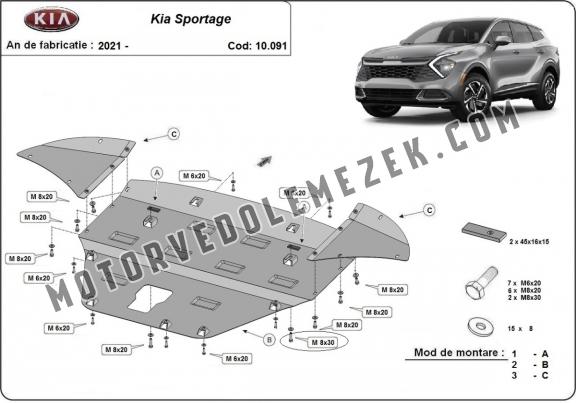 Acél motor, sebbeségváltó, hütő, első lökhárító védőlemez Kia Sportage