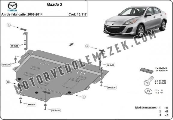 Acél motor, kapcsolószekrény, hütő védőlemez Mazda 3
