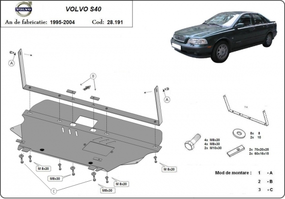 Acél motor, kapcsolószekrény védőlemez Volvo S40
