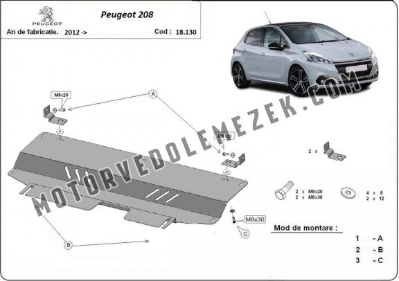 Acél motor, kapcsolószekrény védőlemez Peugeot 208