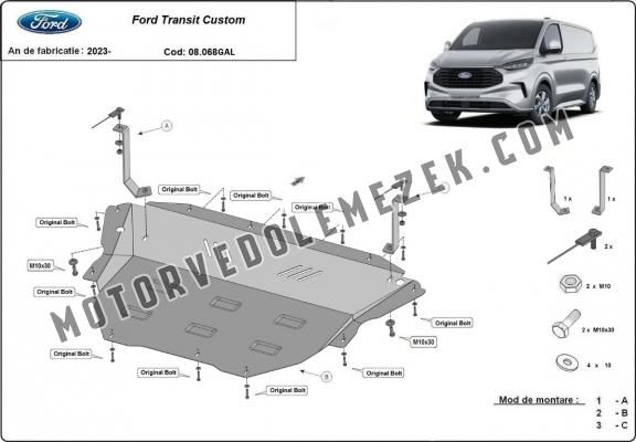 Galvanizált acél motor, sebbeségváltó, hütő, első lökhárító védőlemez Ford Transit Custom