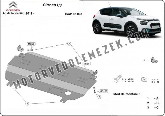 Acél motor, kapcsolószekrény védőlemez Citroen C3