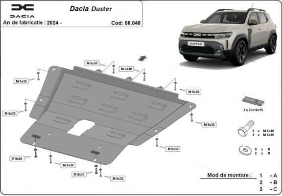Acél motor, kapcsolószekrény védőlemez Dacia Duster - 4x2