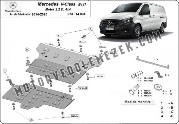 Acél motor, kapcsolószekrény védőlemez  Mercedes V-Class W447 2.2 D, 4x4