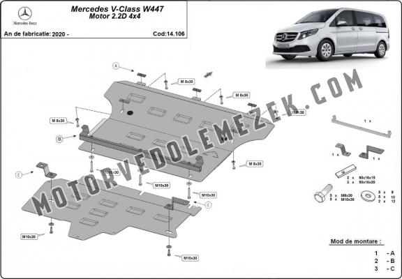 Acél motor, kapcsolószekrény védőlemez  Mercedes V-Class W447 2.2 D, 4x4