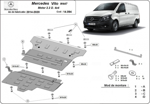Acél motor, kapcsolószekrény védőlemez Mercedes Vito W447