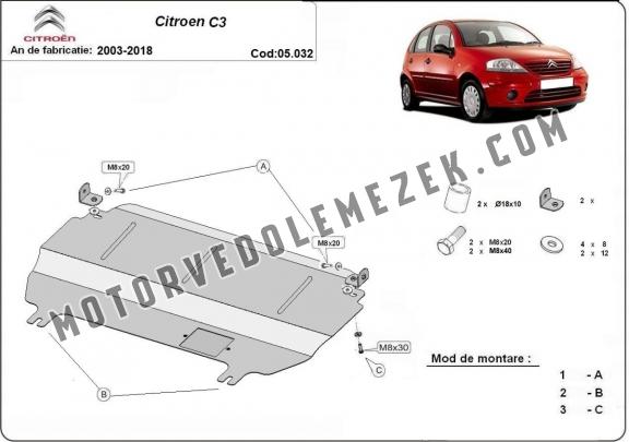 Acél motor, kapcsolószekrény, hütő védőlemez Citroen C3