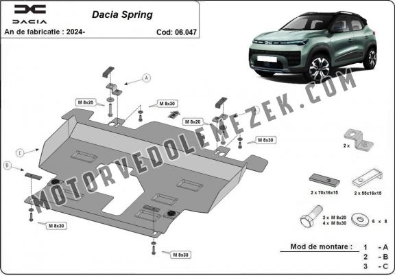 Acél motor, kapcsolószekrény védőlemez Dacia Spring
