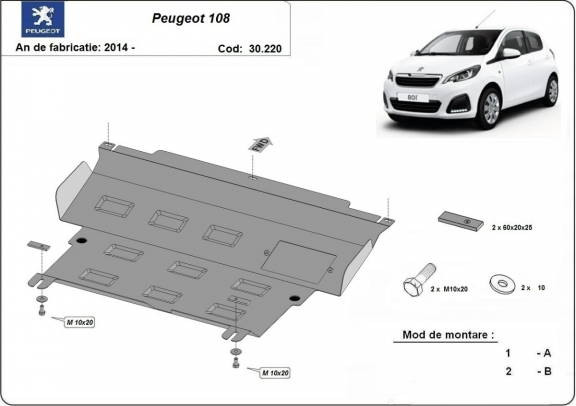 Acél motor, kapcsolószekrény, hűtő védőlemez Peugeot 108