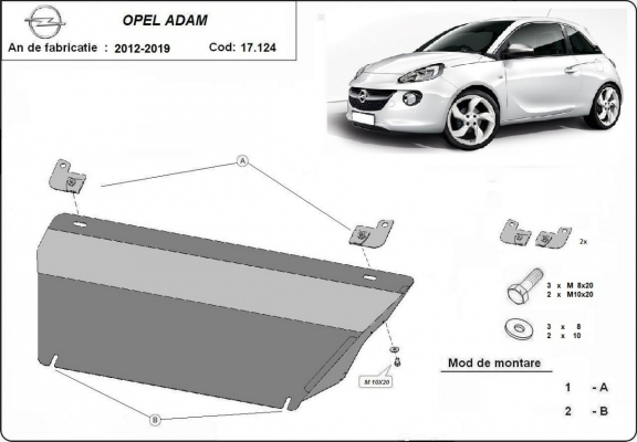 Acél motor, kapcsolószekrény védőlemez Opel Adam